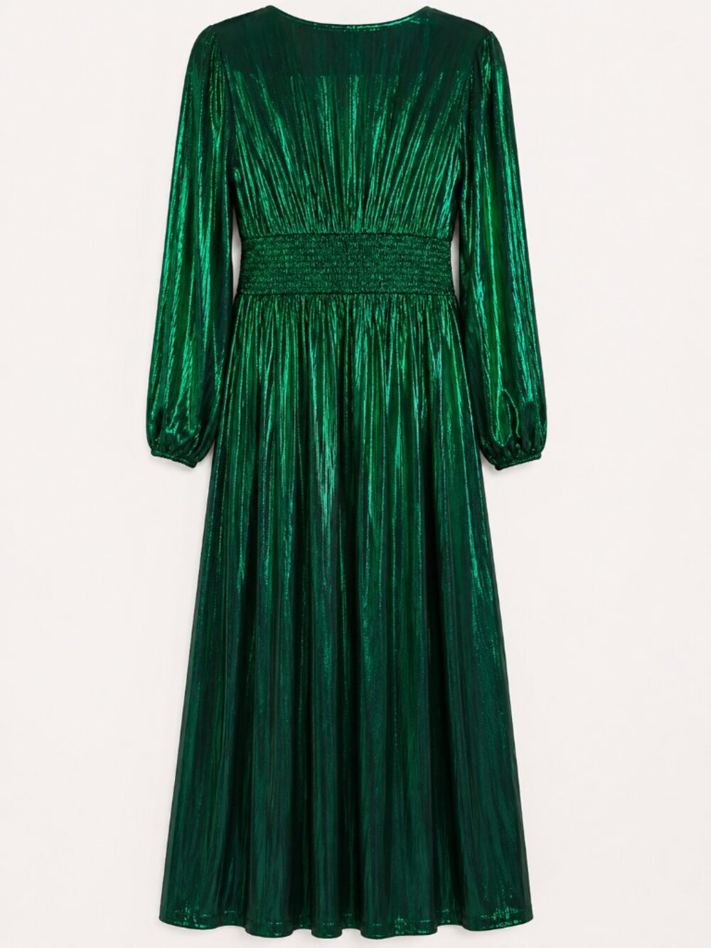 SHEIN Emerald Green Metallic Maxi Dress Long Sleeve Size L - Picture 2 of 6